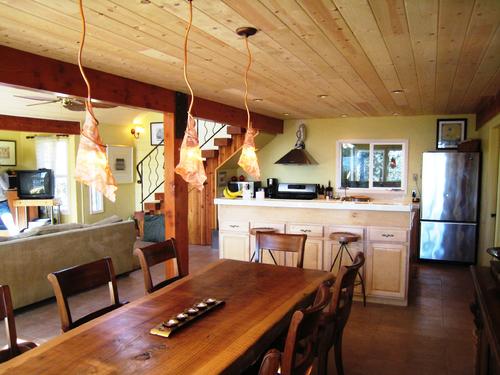 view of the kitchen from the dining area. california
