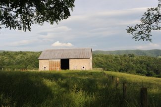 Block barn and hay pen. The Jones Ridge in the background and Monterey Mtn. beyond