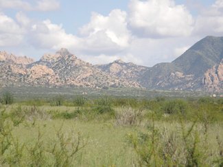 Looking east at the Dragoon Mountains with their majestic boulder formations.