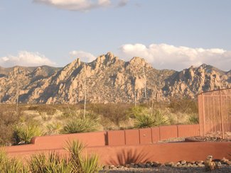 The view of the nearby Dragoon Mountains to the east.
